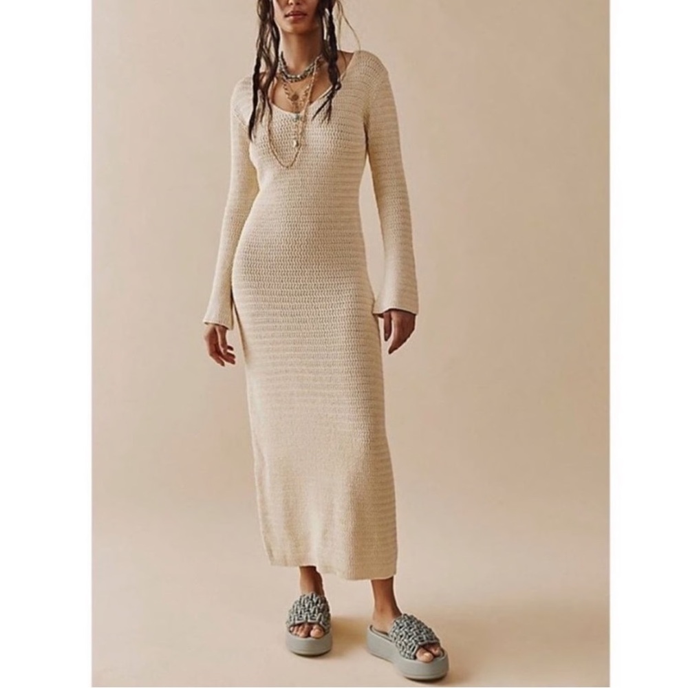 Free People Beach Colbie Fauxchet Sweater Maxi Dress Women’s Large Cream Cotton